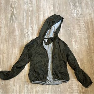 Green lined rain jacket